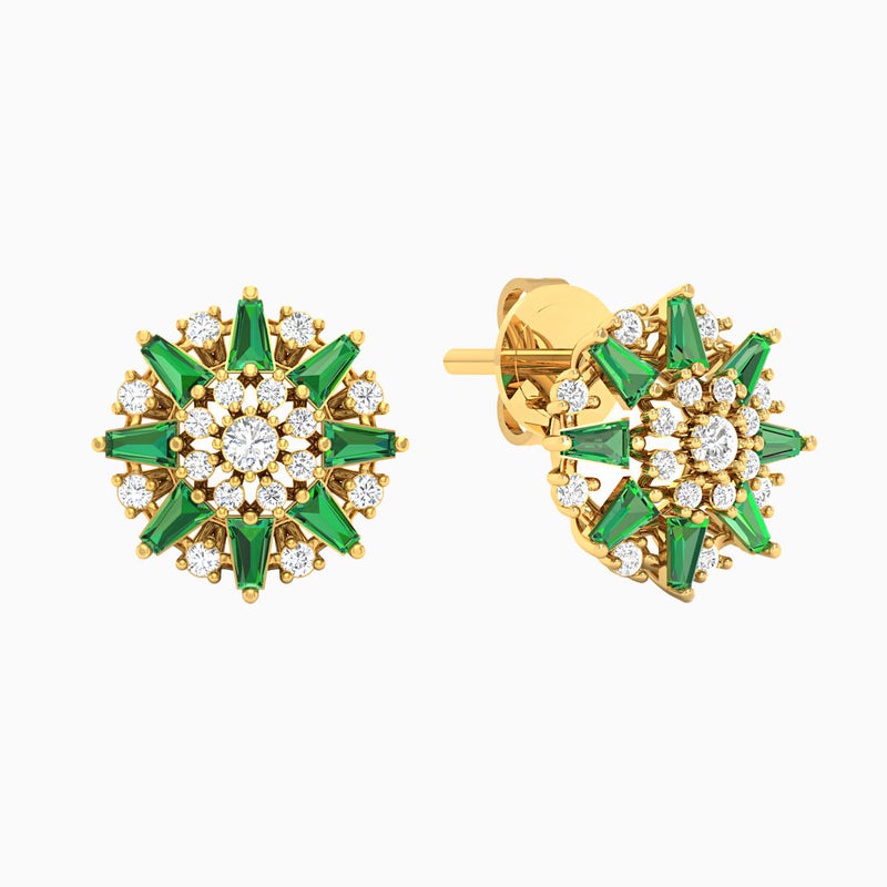 lazurde Flower Green Stones Stud Earrings in 18K Gold - Image 1
